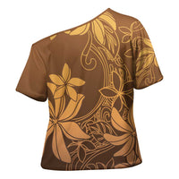 Tiare Tahiti Cross Shoulder Shirt Brown Polynesia Motifs - Polynesian Pride