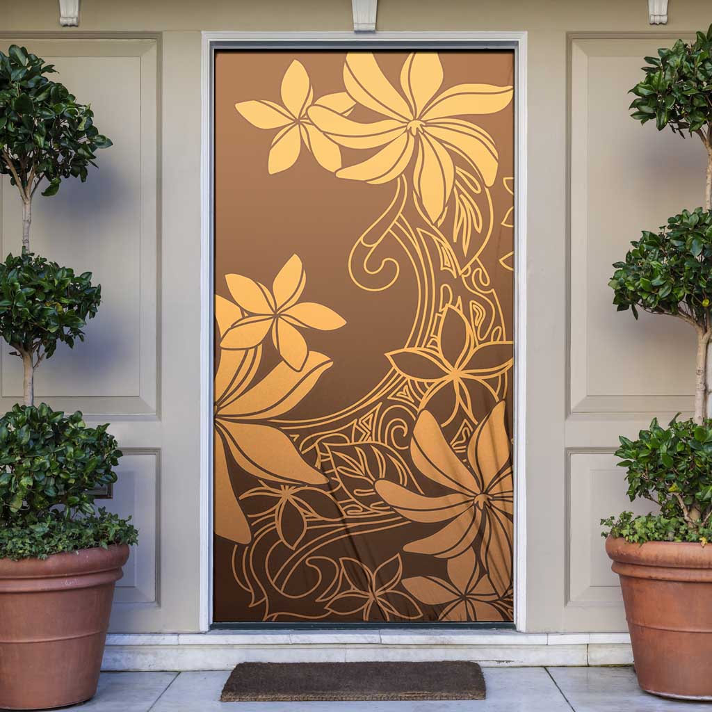 Tiare Tahiti Door Cover Brown Polynesia Motifs LT05 Brown - Polynesian Pride