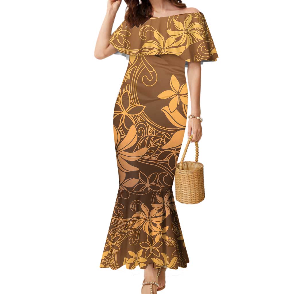 Tiare Tahiti Family Matching Mermaid Dress and Hawaiian Shirt Brown Polynesia Motifs - Polynesian Pride