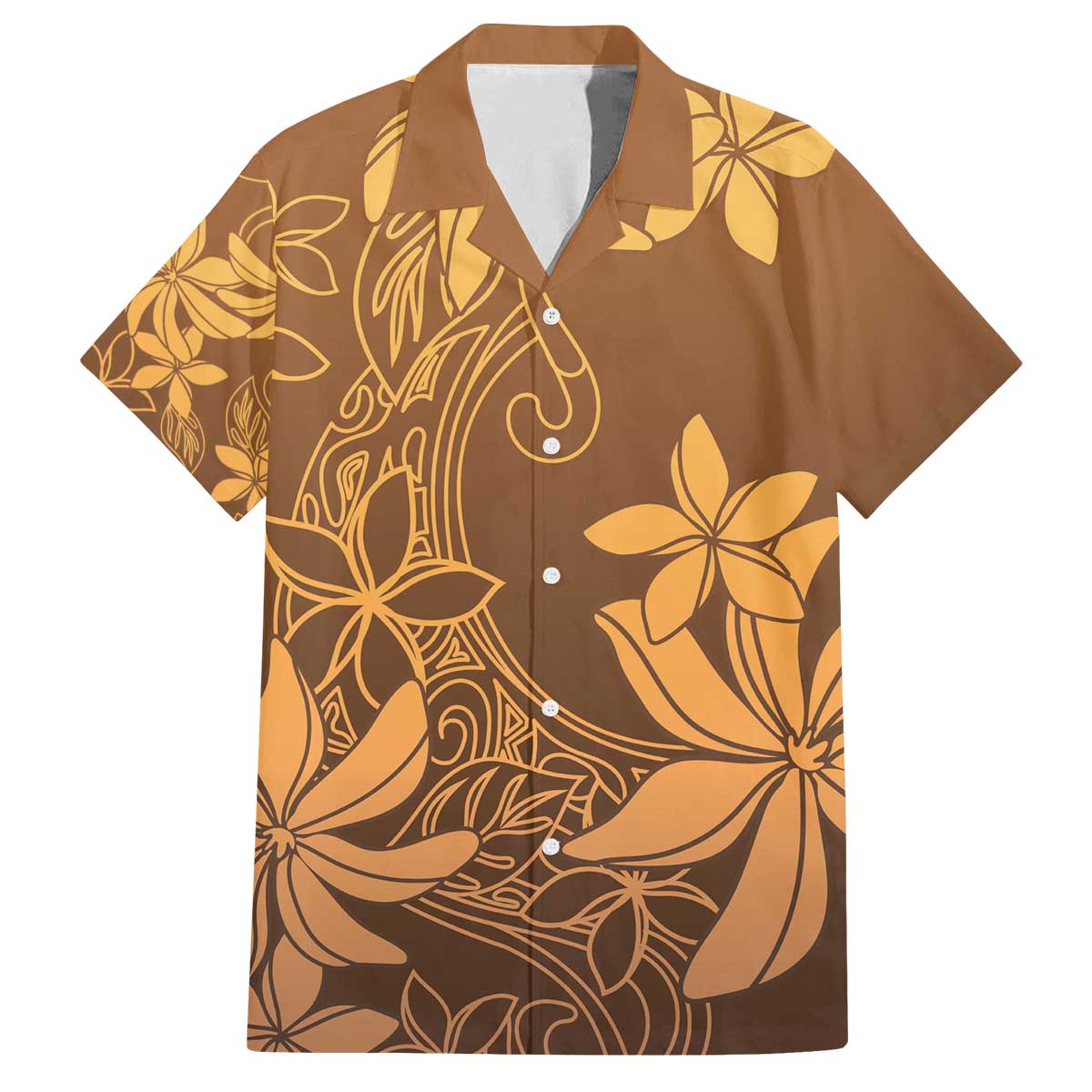 Tiare Tahiti Family Matching Off The Shoulder Long Sleeve Dress and Hawaiian Shirt Brown Polynesia Motifs - Polynesian Pride