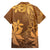 Tiare Tahiti Family Matching Off The Shoulder Long Sleeve Dress and Hawaiian Shirt Brown Polynesia Motifs - Polynesian Pride