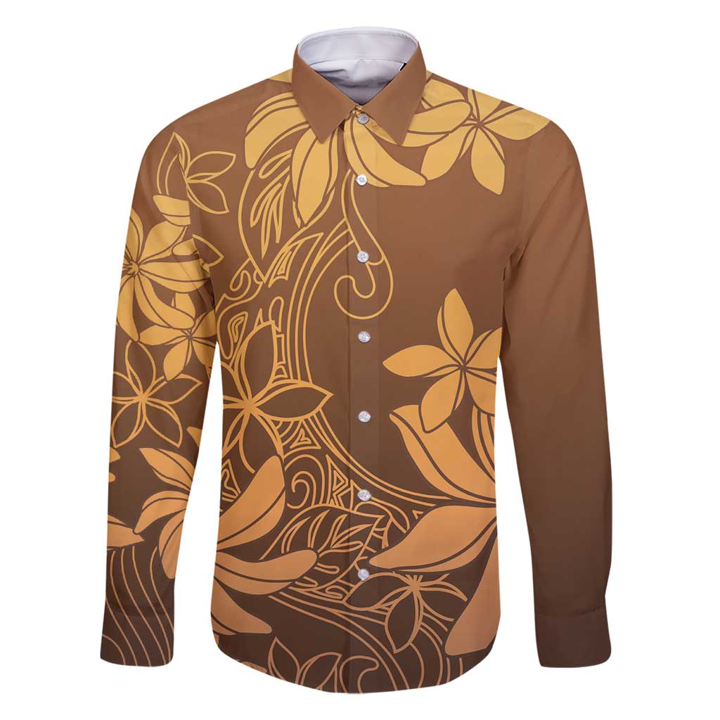 Tiare Tahiti Family Matching Off Shoulder Short Dress and Hawaiian Shirt Brown Polynesia Motifs - Polynesian Pride
