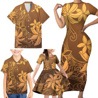 Tiare Tahiti Family Matching Short Sleeve Bodycon Dress and Hawaiian Shirt Brown Polynesia Motifs - Polynesian Pride
