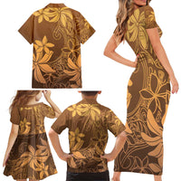 Tiare Tahiti Family Matching Short Sleeve Bodycon Dress and Hawaiian Shirt Brown Polynesia Motifs - Polynesian Pride