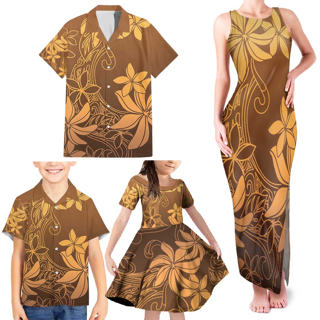 Tiare Tahiti Family Matching Tank Maxi Dress and Hawaiian Shirt Brown Polynesia Motifs - Polynesian Pride