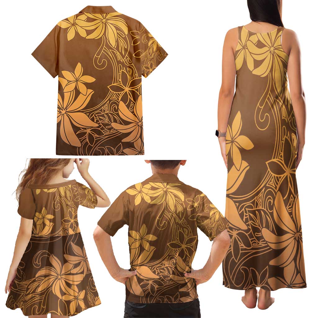 Tiare Tahiti Family Matching Tank Maxi Dress and Hawaiian Shirt Brown Polynesia Motifs - Polynesian Pride