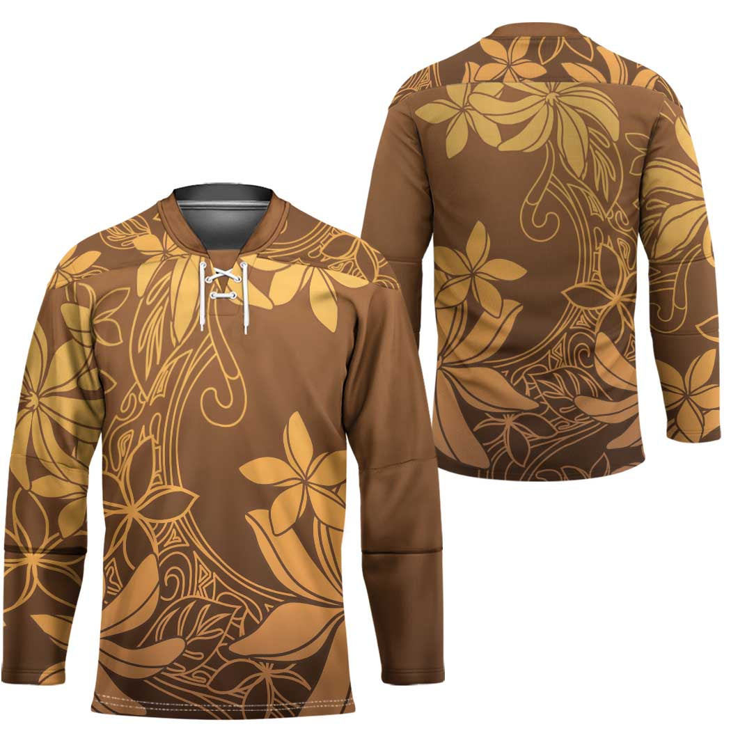 Tiare Tahiti Hockey Jersey Brown Polynesia Motifs - Polynesian Pride