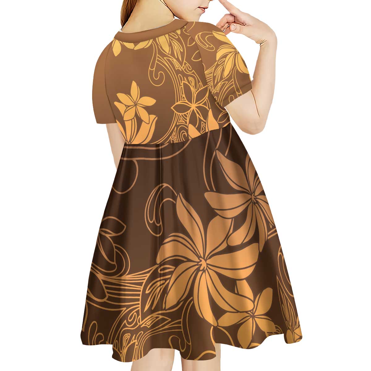Tiare Tahiti Kid Short Sleeve Dress Brown Polynesia Motifs - Polynesian Pride