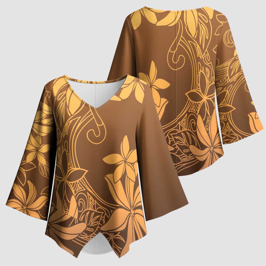 Tiare Tahiti Kimono Sleeve Blouse Brown Polynesia Motifs - Polynesian Pride