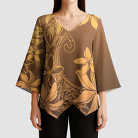 Tiare Tahiti Kimono Sleeve Blouse Brown Polynesia Motifs - Polynesian Pride