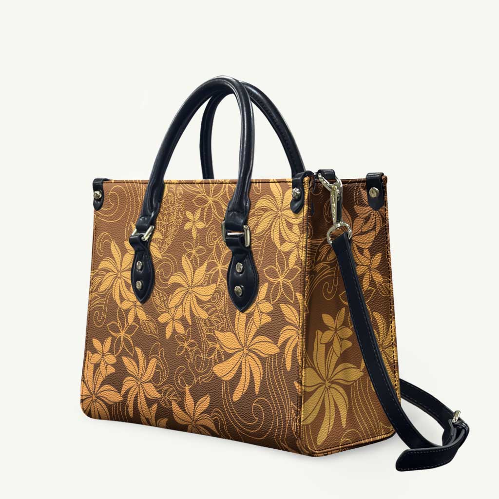 Tiare Tahiti Leather Bag Brown Polynesia Motifs LT05 Brown - Polynesian Pride