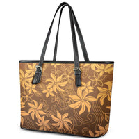 Tiare Tahiti Leather Tote Bag Brown Polynesia Motifs - Polynesian Pride