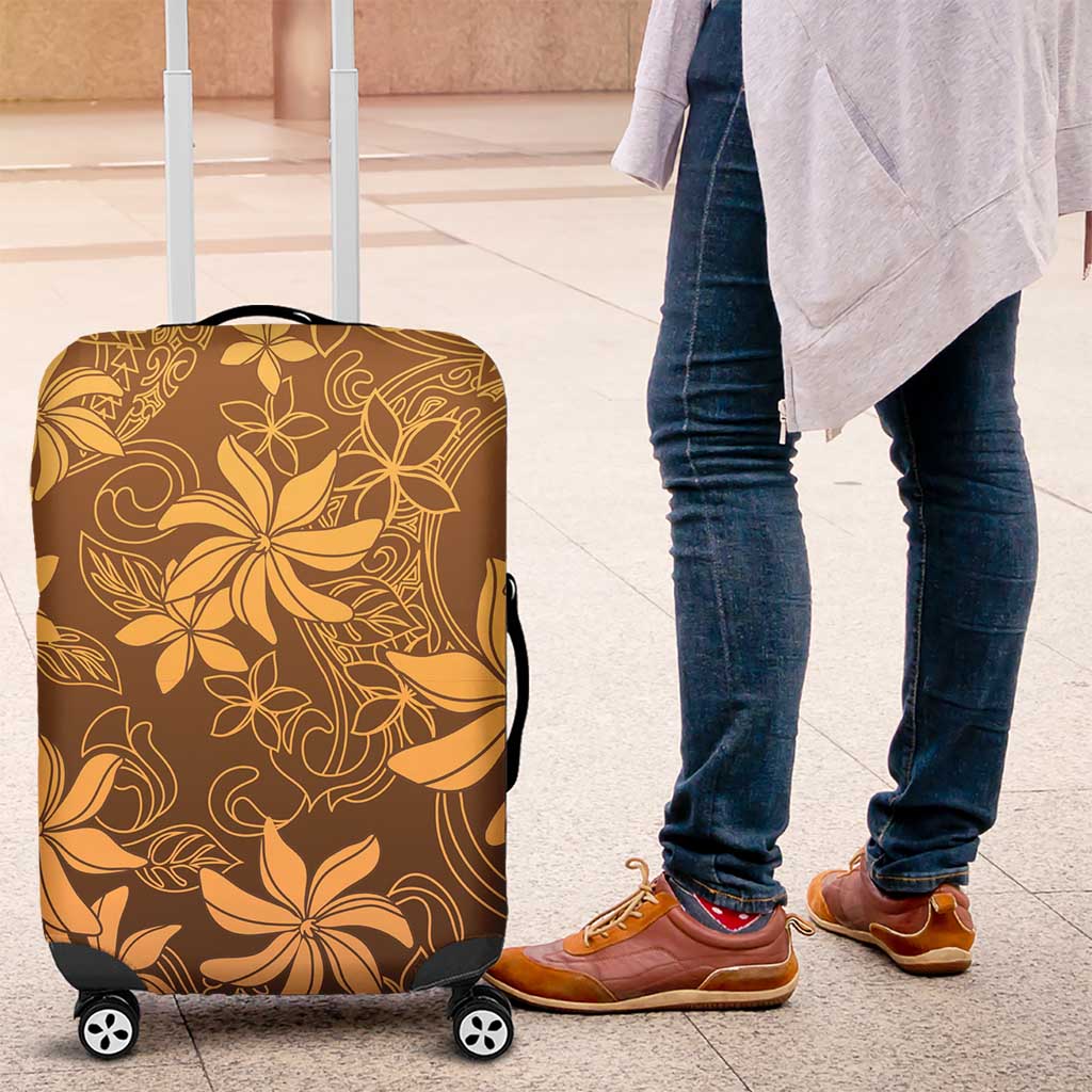 Tiare Tahiti Luggage Cover Brown Polynesia Motifs LT05 Brown - Polynesian Pride