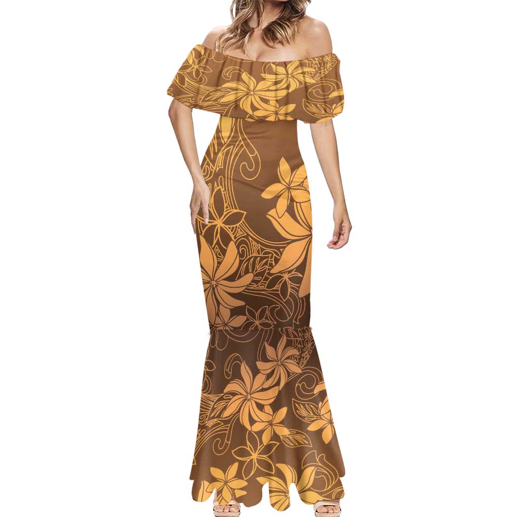 Tiare Tahiti Mermaid Dress Brown Polynesia Motifs - Polynesian Pride
