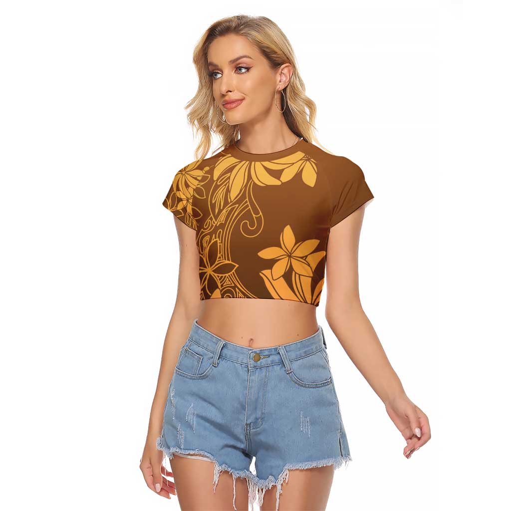 Tiare Tahiti Raglan Cropped T Shirt Brown Polynesia Motifs LT05 Female Brown - Polynesian Pride
