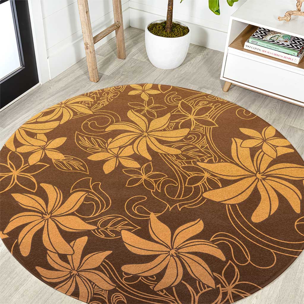 Tiare Tahiti Round Carpet Brown Polynesia Motifs LT05 Brown - Polynesian Pride