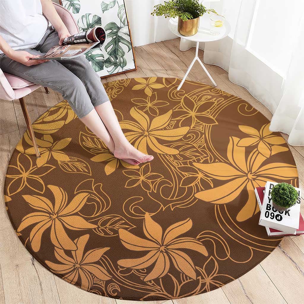 Tiare Tahiti Round Carpet Brown Polynesia Motifs LT05 - Polynesian Pride