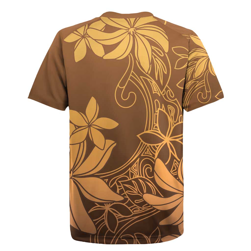 Tiare Tahiti Rugby Jersey Brown Polynesia Motifs - Polynesian Pride