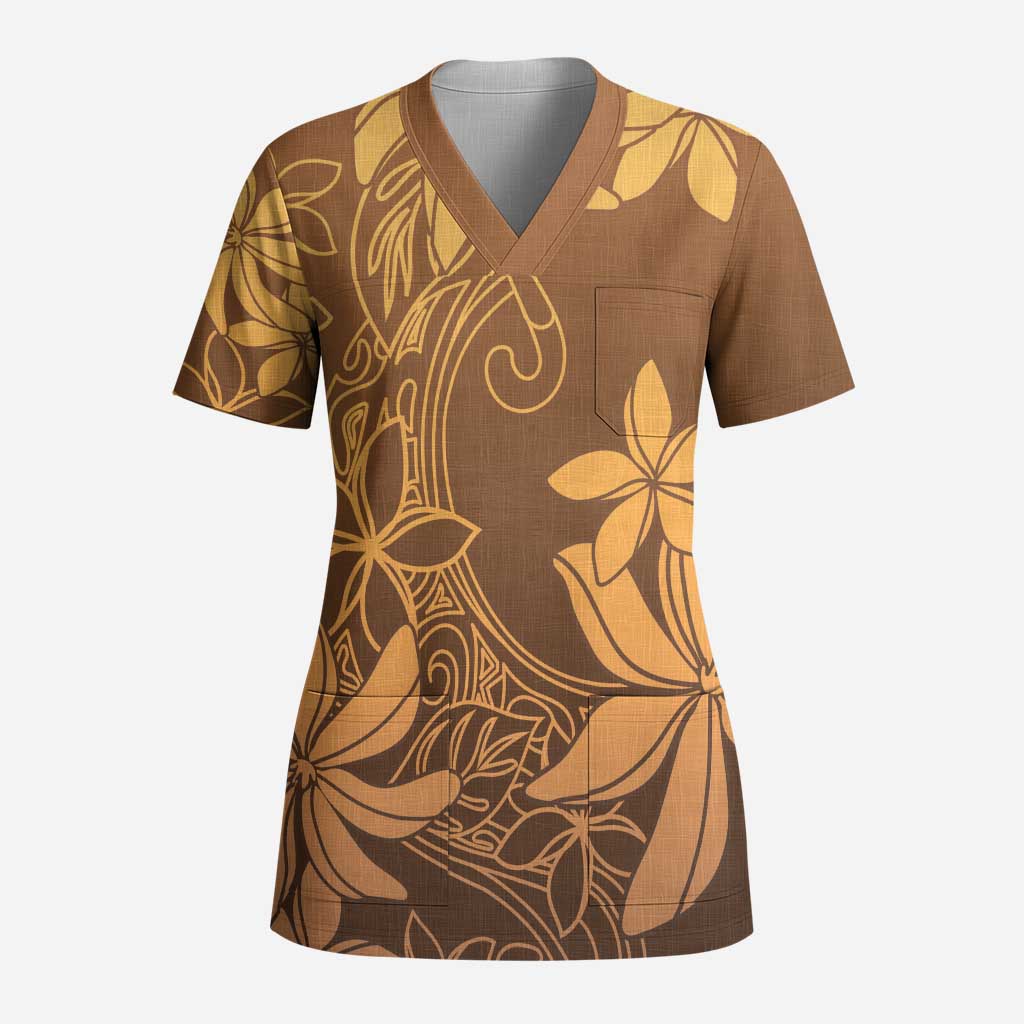 Tiare Tahiti Scrub Top Brown Polynesia Motifs LT05 Adult Brown - Polynesian Pride