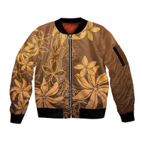 Tiare Tahiti Sleeve Zip Bomber Jacket Brown Polynesia Motifs LT05 Unisex Brown - Polynesian Pride