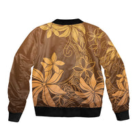 Tiare Tahiti Sleeve Zip Bomber Jacket Brown Polynesia Motifs LT05 - Polynesian Pride