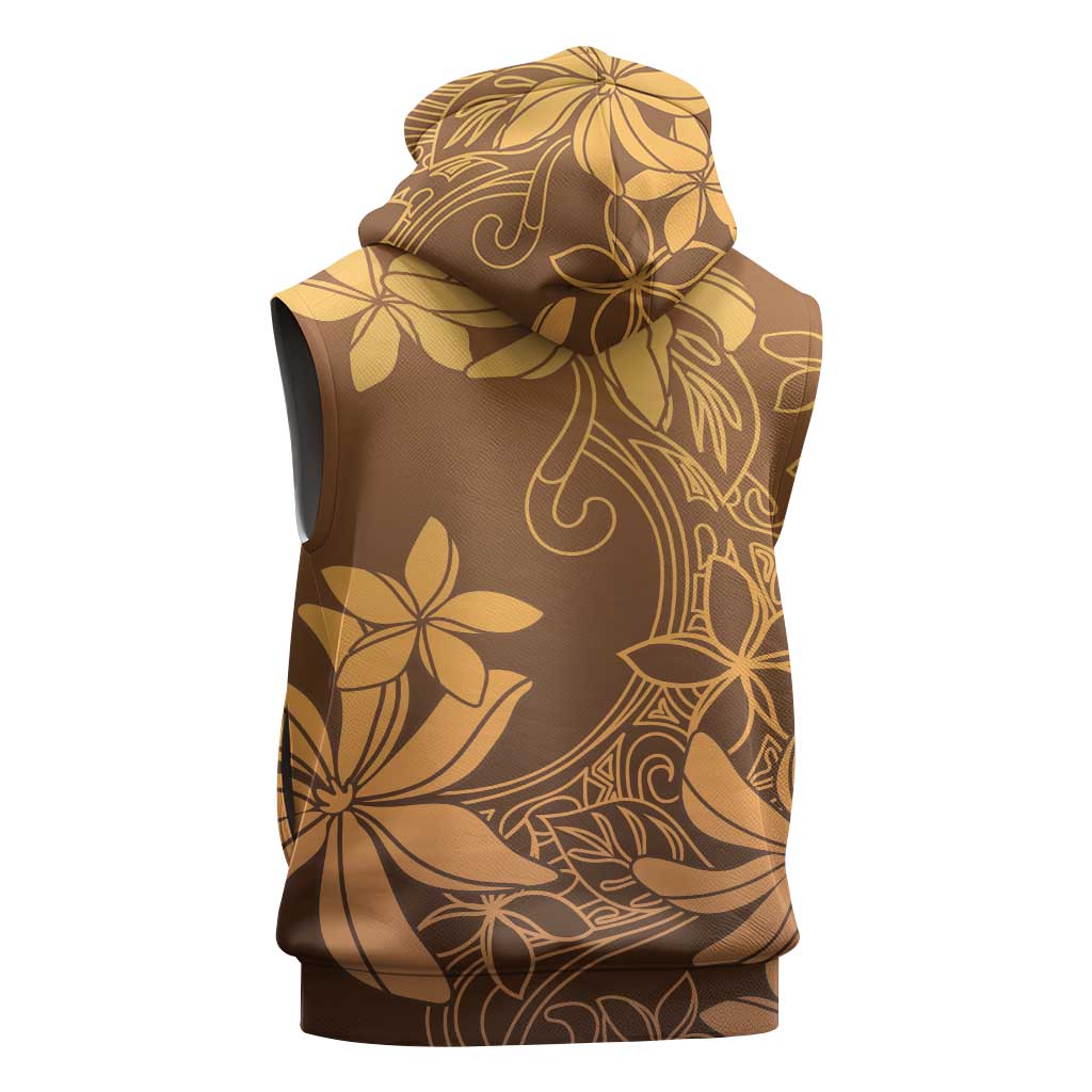 Tiare Tahiti Sleeveless Hoodie Brown Polynesia Motifs - Polynesian Pride