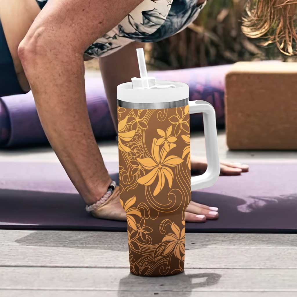 Tiare Tahiti Tumbler With Handle Brown Polynesia Motifs - Polynesian Pride