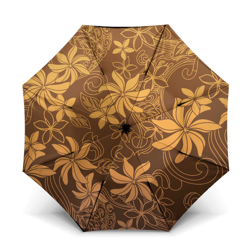 Tiare Tahiti Umbrella Brown Polynesia Motifs LT05 One Size Folded 11.42 inch Opened Diameter 37.4 inch Brown - Polynesian Pride