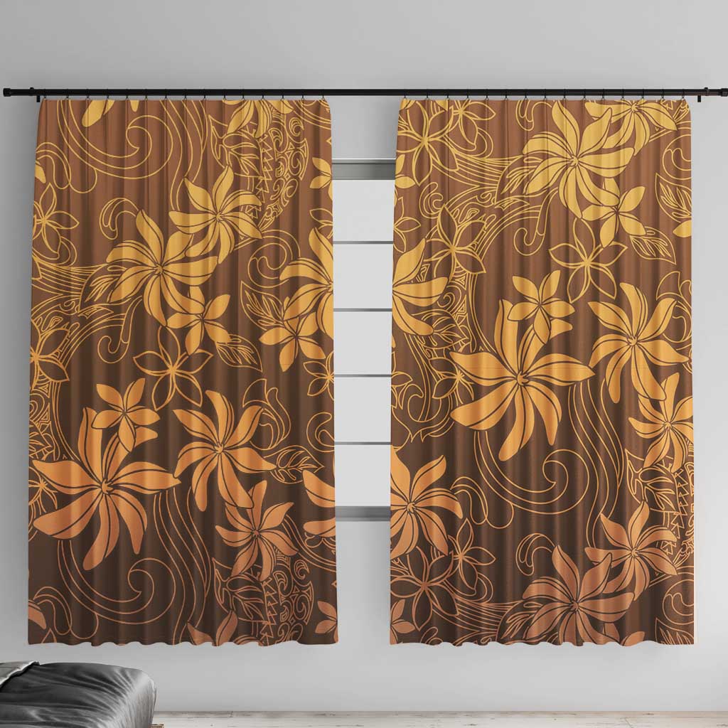 Tiare Tahiti Window Curtain Brown Polynesia Motifs LT05 With Hooks Brown - Polynesian Pride