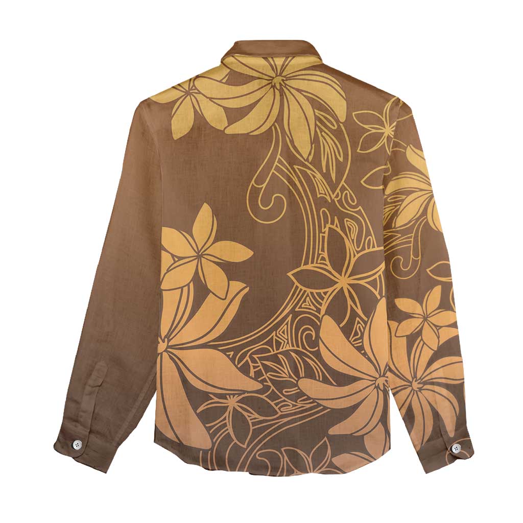 Tiare Tahiti Women Casual Shirt Brown Polynesia Motifs - Polynesian Pride