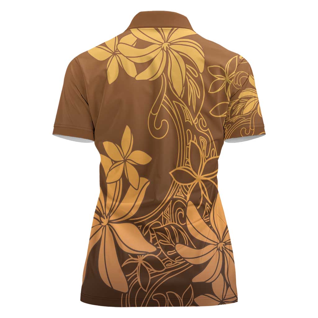 Tiare Tahiti Women Polo Shirt Brown Polynesia Motifs - Polynesian Pride
