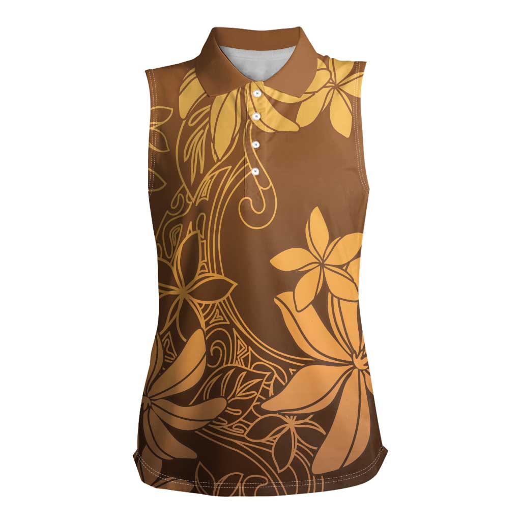 Tiare Tahiti Women Sleeveless Polo Shirt Brown Polynesia Motifs LT05 Female Brown - Polynesian Pride