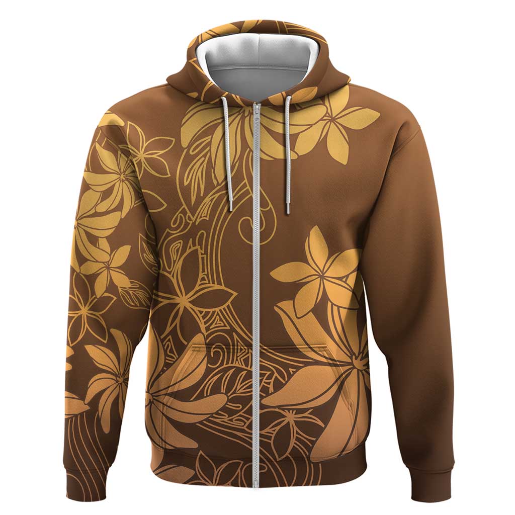 Tiare Tahiti Zip Hoodie Brown Polynesia Motifs LT05 Zip Hoodie Brown - Polynesian Pride