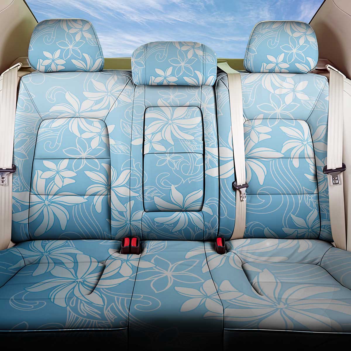 Tiare Tahiti Back Car Seat Cover Blue Polynesia Motifs LT05 One Size Blue - Polynesian Pride