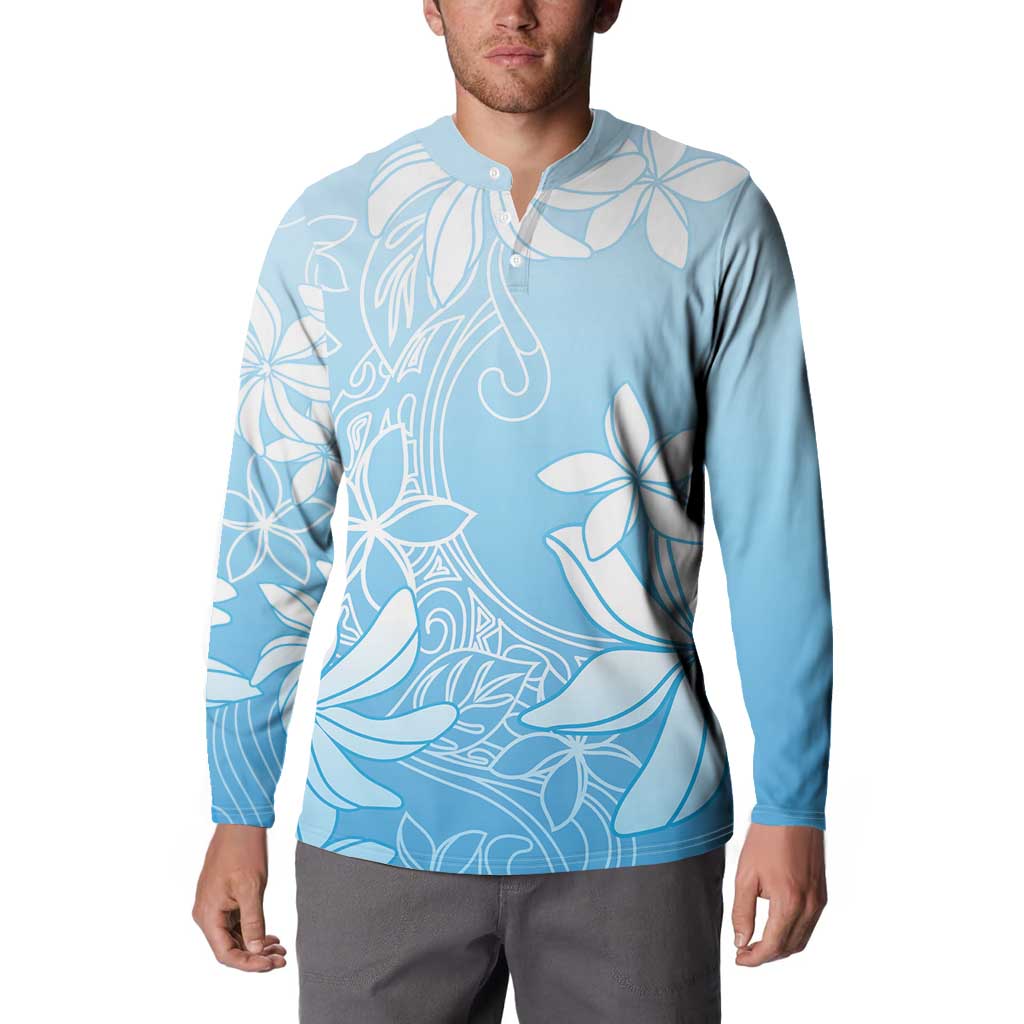 Tiare Tahiti Button Sweatshirt Blue Polynesia Motifs - Polynesian Pride