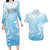 Tiare Tahiti Couples Matching Long Sleeve Bodycon Dress and Hawaiian Shirt Blue Polynesia Motifs - Polynesian Pride