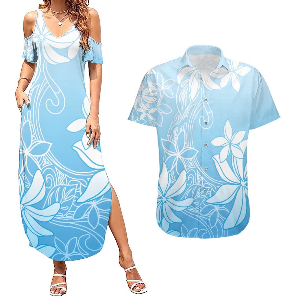 Tiare Tahiti Couples Matching Summer Maxi Dress and Hawaiian Shirt Blue Polynesia Motifs LT05 Blue - Polynesian Pride