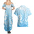 Tiare Tahiti Couples Matching Summer Maxi Dress and Hawaiian Shirt Blue Polynesia Motifs - Polynesian Pride
