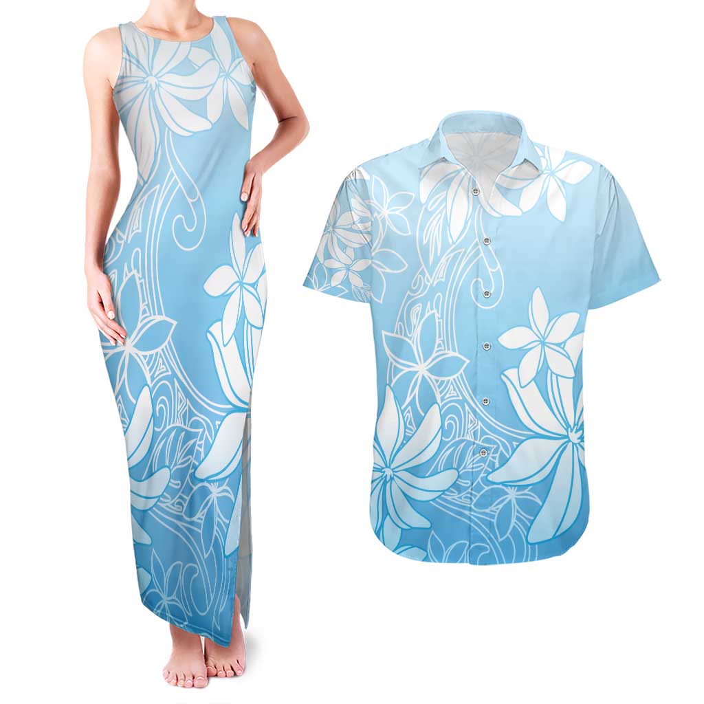 Tiare Tahiti Couples Matching Tank Maxi Dress and Hawaiian Shirt Blue Polynesia Motifs LT05 Blue - Polynesian Pride