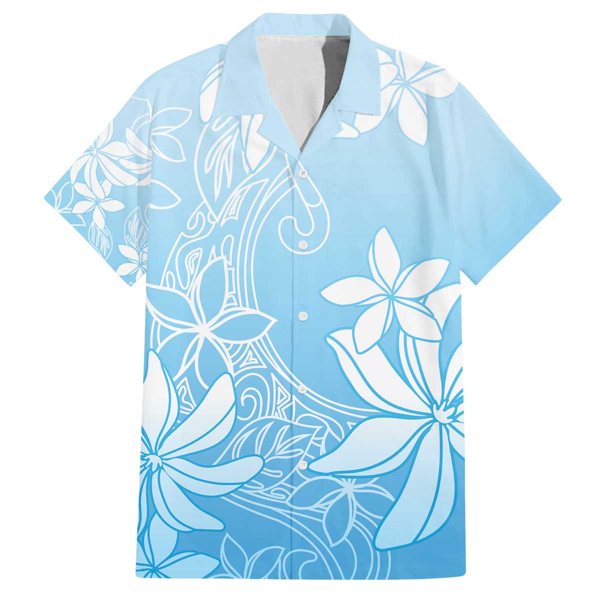 Tiare Tahiti Family Matching Off The Shoulder Long Sleeve Dress and Hawaiian Shirt Blue Polynesia Motifs - Polynesian Pride