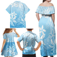 Tiare Tahiti Family Matching Off Shoulder Maxi Dress and Hawaiian Shirt Blue Polynesia Motifs - Polynesian Pride