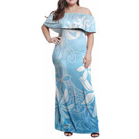 Tiare Tahiti Family Matching Off Shoulder Maxi Dress and Hawaiian Shirt Blue Polynesia Motifs - Polynesian Pride