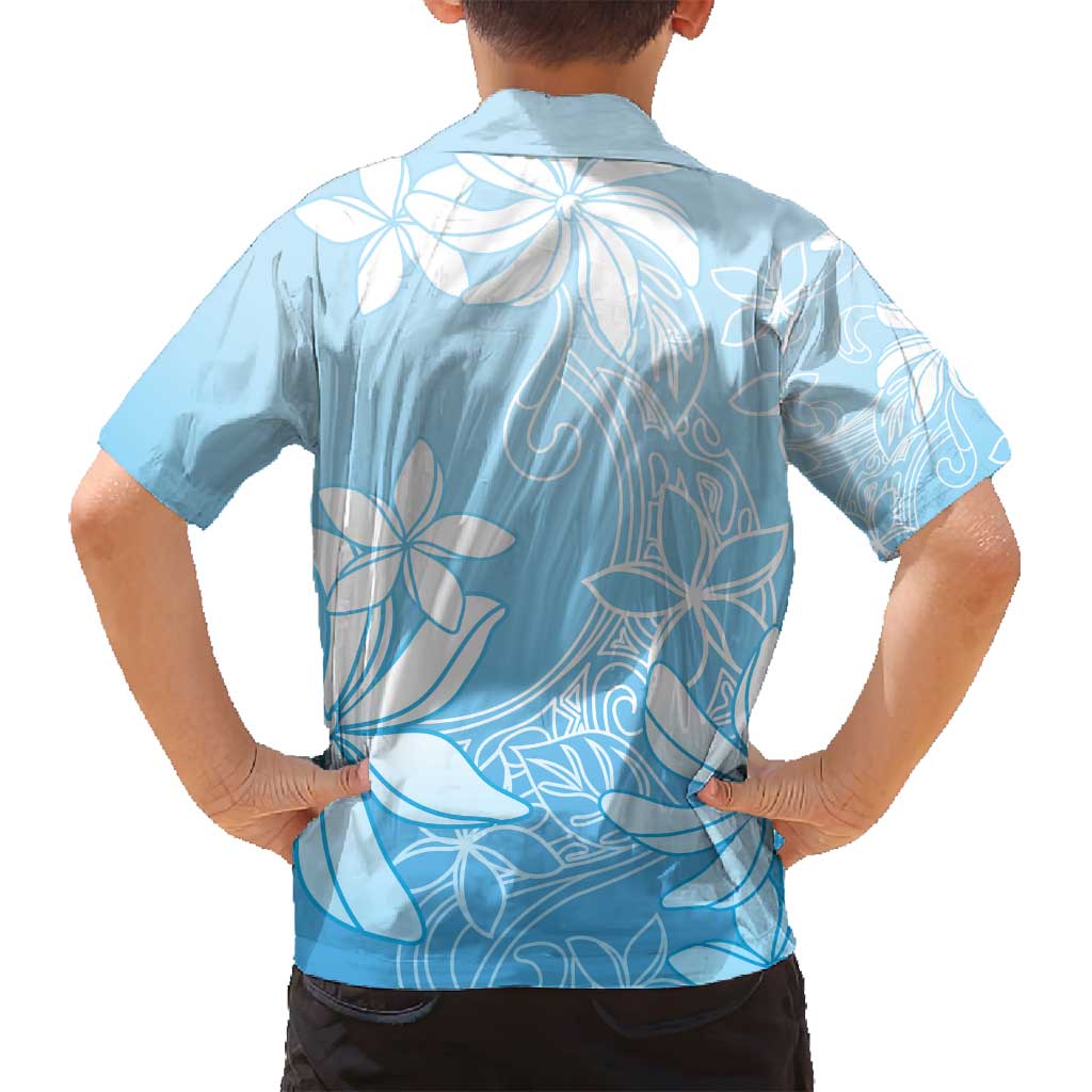 Tiare Tahiti Family Matching Off Shoulder Short Dress and Hawaiian Shirt Blue Polynesia Motifs - Polynesian Pride