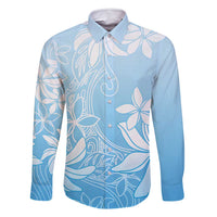 Tiare Tahiti Family Matching Off Shoulder Short Dress and Hawaiian Shirt Blue Polynesia Motifs - Polynesian Pride
