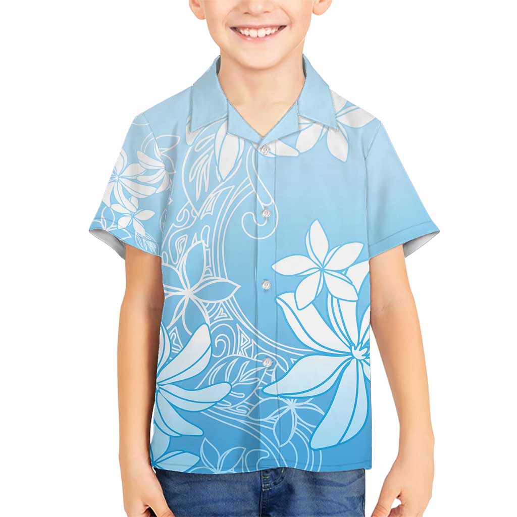 Tiare Tahiti Family Matching Off Shoulder Short Dress and Hawaiian Shirt Blue Polynesia Motifs - Polynesian Pride