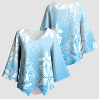 Tiare Tahiti Kimono Sleeve Blouse Blue Polynesia Motifs - Polynesian Pride