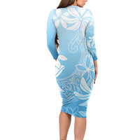 Tiare Tahiti Long Sleeve Bodycon Dress Blue Polynesia Motifs - Polynesian Pride