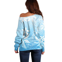 Tiare Tahiti Off Shoulder Sweater Blue Polynesia Motifs - Polynesian Pride