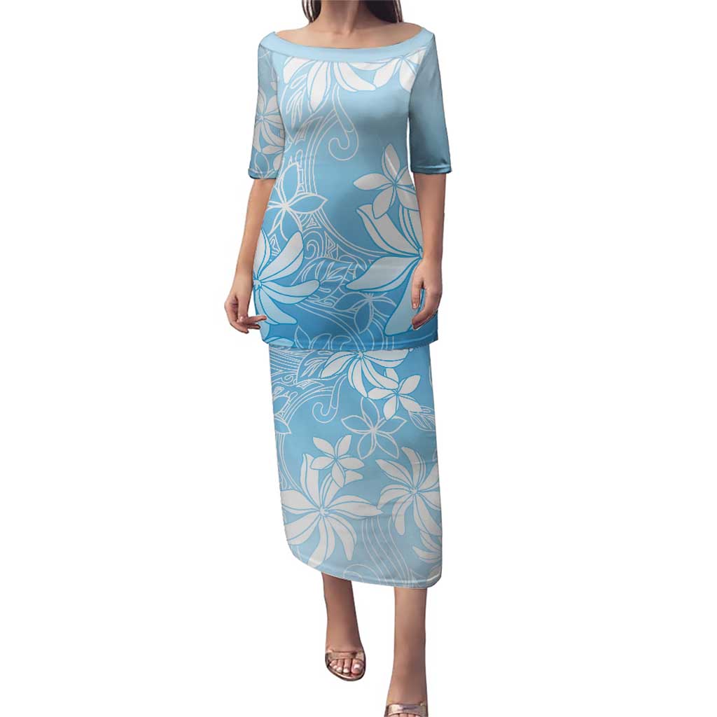 Tiare Tahiti Puletasi Blue Polynesia Motifs LT05 Long Dress Blue - Polynesian Pride