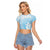 Tiare Tahiti Raglan Cropped T Shirt Blue Polynesia Motifs - Polynesian Pride